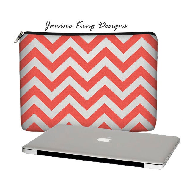 SUPER SALE Chevron Retina Display 13" Laptop Sleeve MacBook Pro Woman's Laptop Case Padded Case Travel Bag Orange Coral White