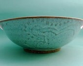Earthy highfire ceramic milky blue hand carved serving bowl - detailed texture