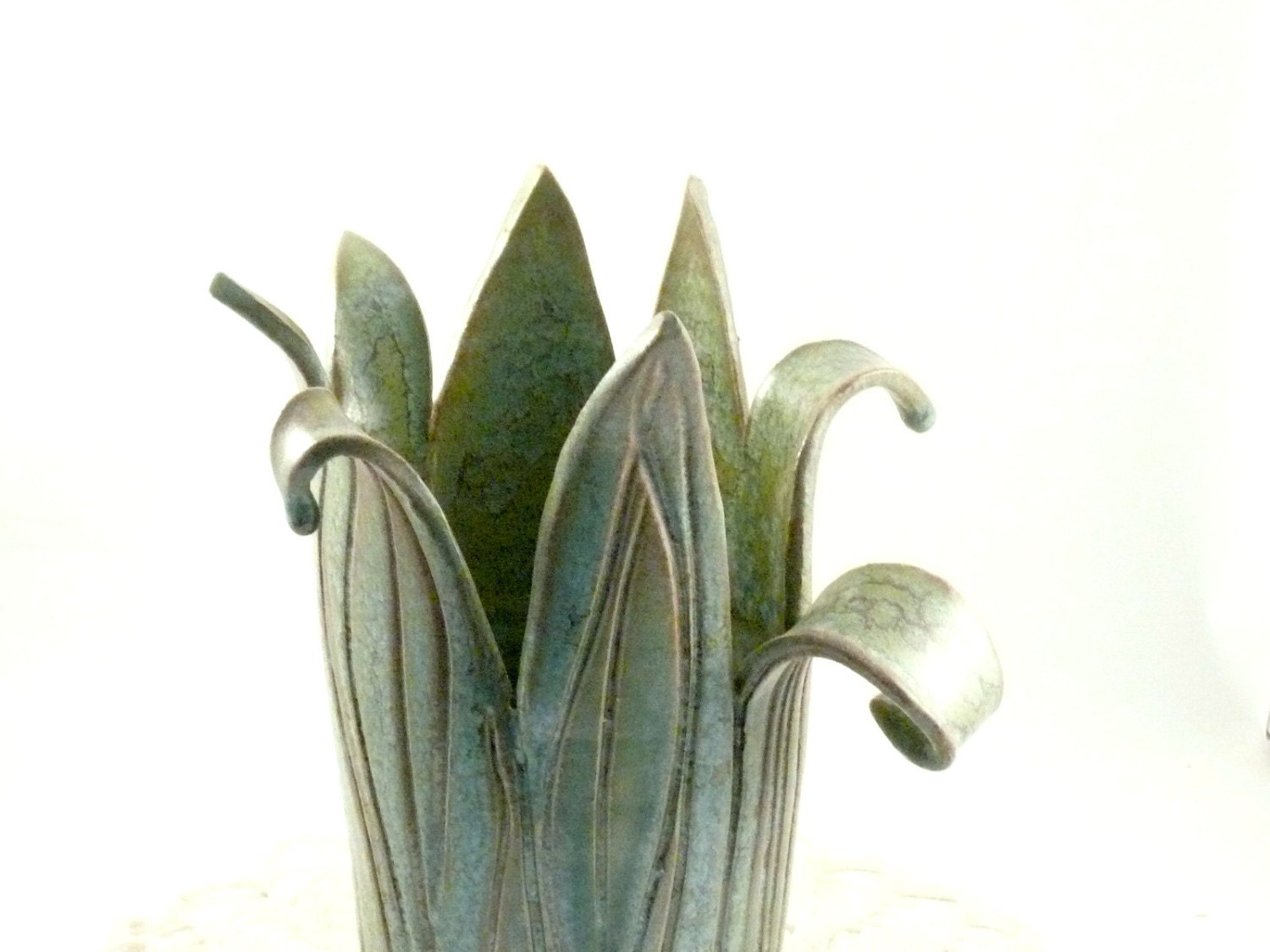Sprout Emerald Green ceramic art vase made to order  in Lichen  Verdigris Glaze / Woodland rustic rainforest Wedding Collectible - BlueSkyPotteryCO