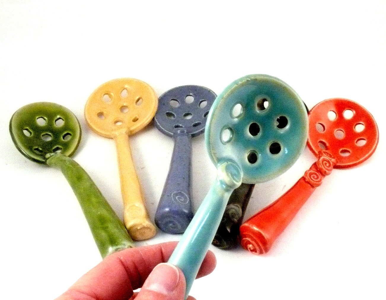 Mini colander Ceramic slotted spoon kitchen food prep - handmade tiny strainer colander - ready to ship your choice of color