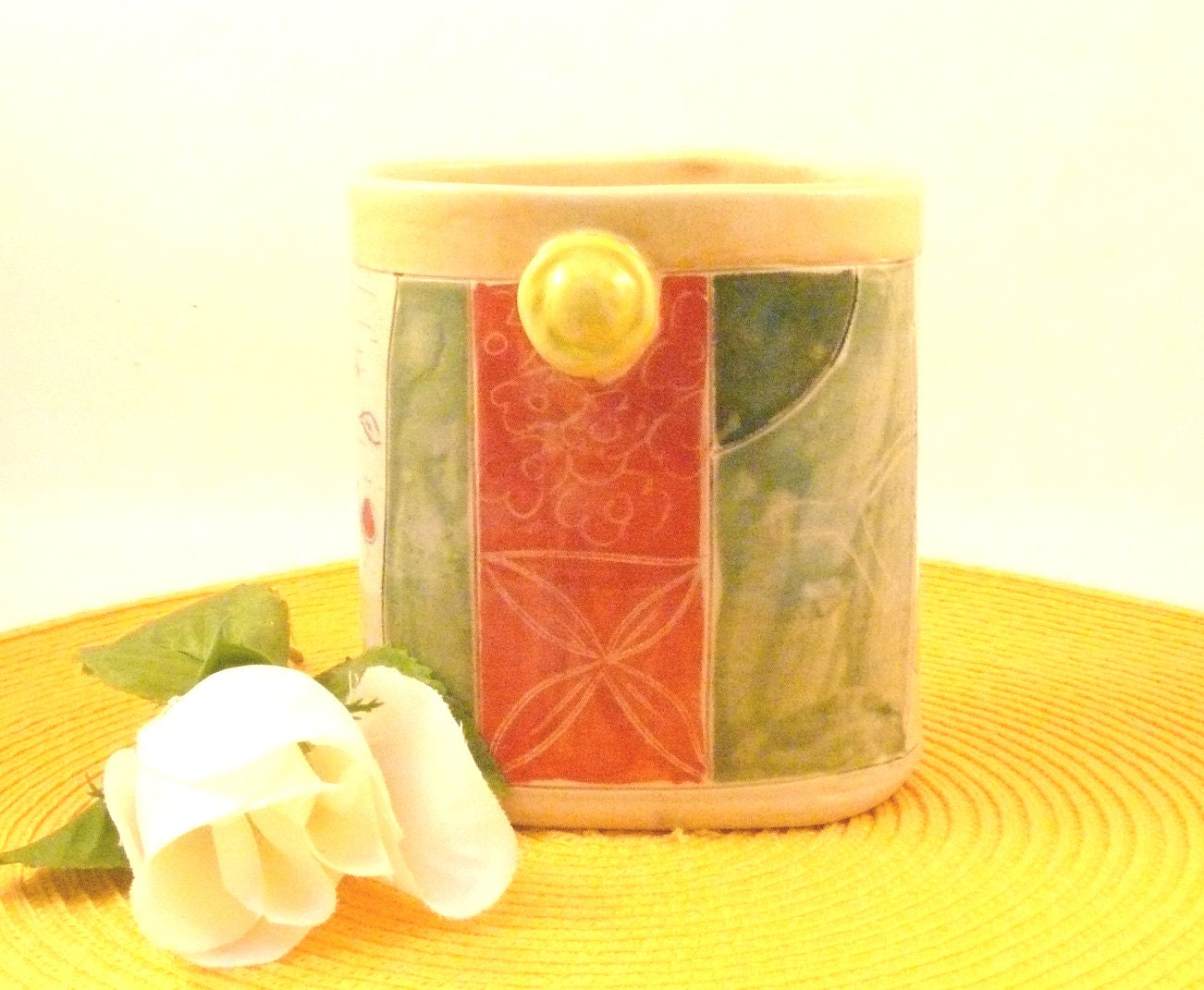 Sculpted and carved art vase - woodland forest with owl oval vessel -  O4 SHIPS TODAY