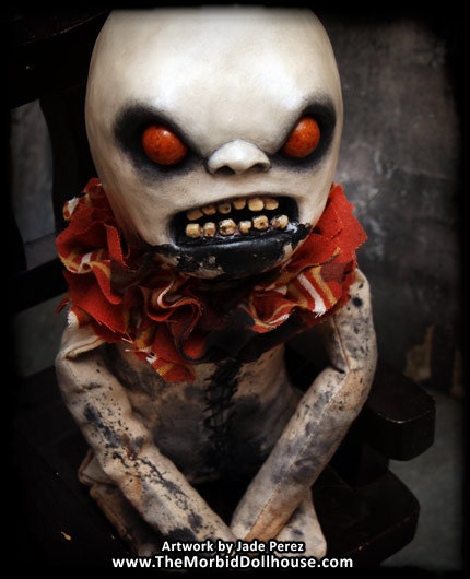 Phil Dixon - Creepy Monster Horror Doll with Black Ooze - Tea Dye Fabric and Clay Art Doll