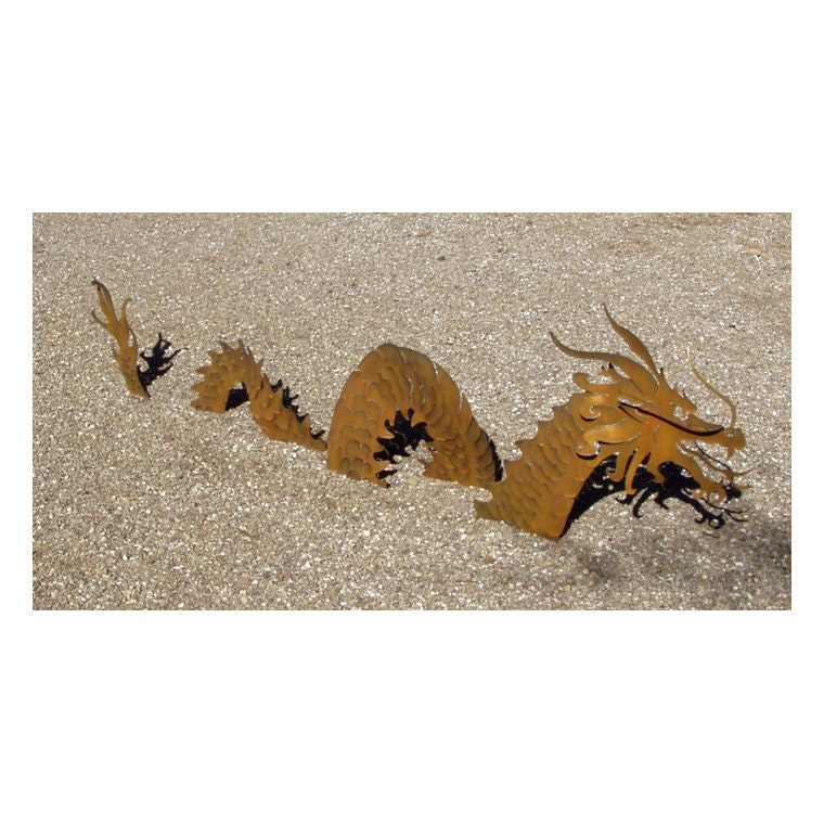 Custom Listing for  Peg Fay-Feder Metal Sea Serpent Year of  the Dragon Four Piece  Lawn Garden Sculpture Statue Rusted Right Facing