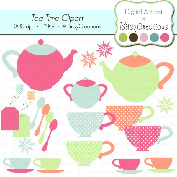 Tea Time Digital Art Set Clipart by BitsyCreations INSTANT DOWNLOAD