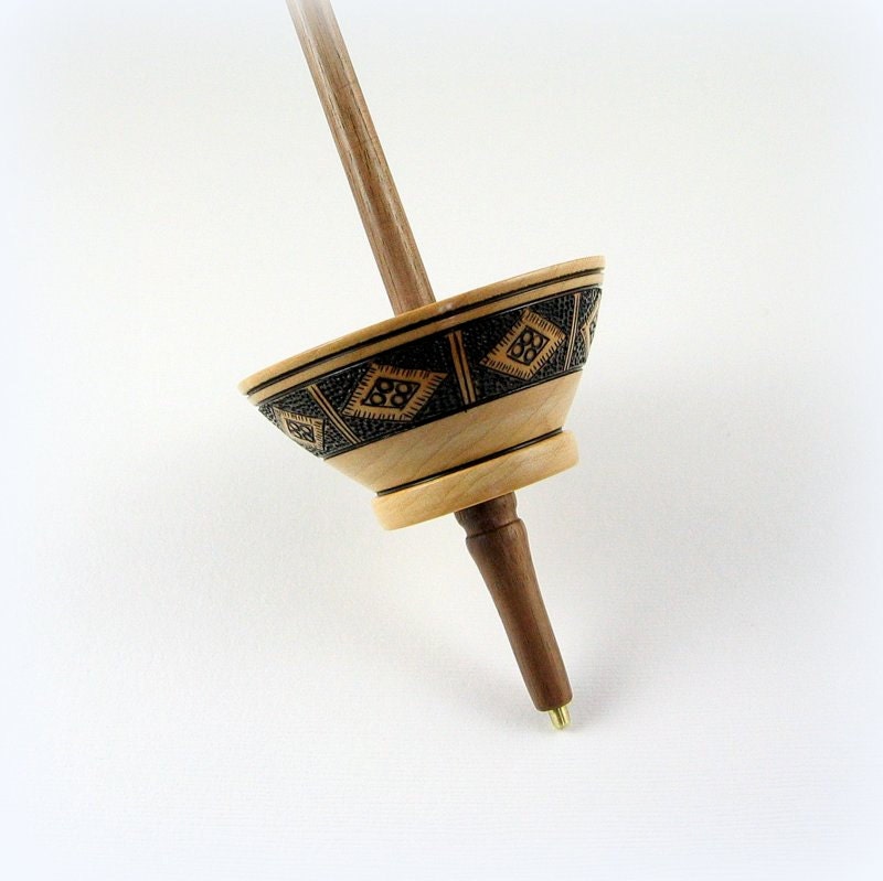 Andean Peruvian Reproduction Hard Maple and Walnut Bottom Whorl Plying Spindle