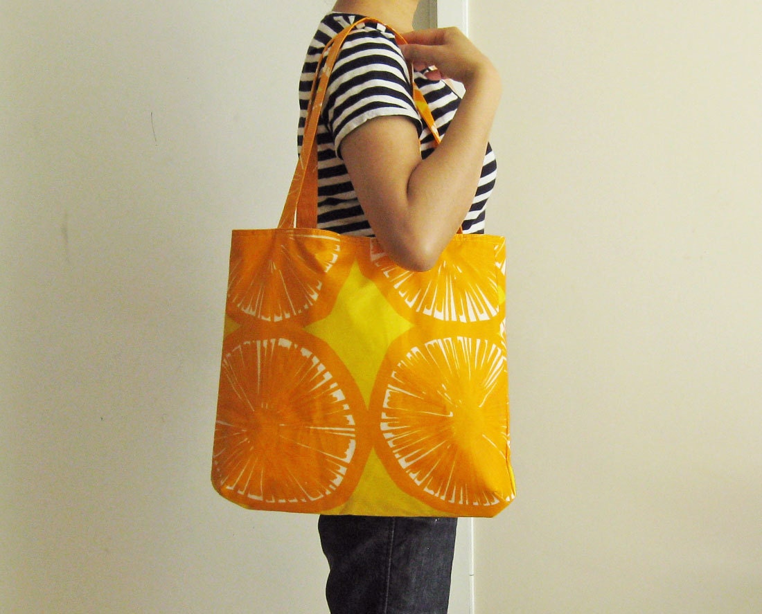 Orange Marimekko tote bag - laminated PVC-coated - oktak