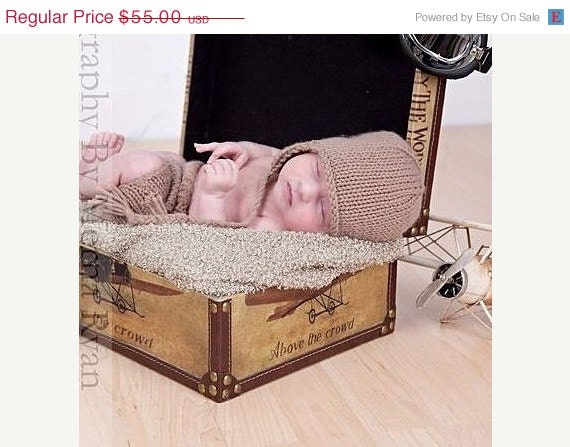 SALE Newborn EaR FLaP HaT & DiAPeR CoVeR SeT Baby Photo Prop TAuPe AViAToR CaP Pick Color Knit to Order Acrylic Machine Wash Boy Girl Unige