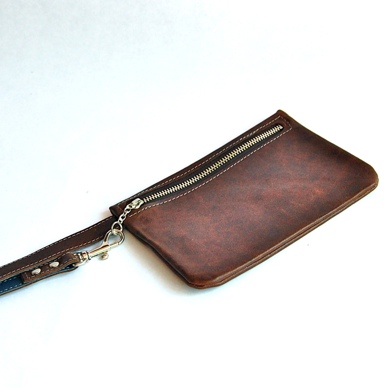 Salvaged Leather Neutral Brown Wrist Zip