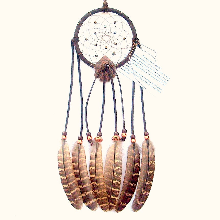 Dark Brown Dream Catcher, Hen Pheasant Feathers