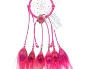 Hot Pink Dream Catcher, Peacock Eyes Feathers