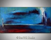 LARGE Modern Wall Decor ABSTRACT Painting Turquoise Red - ORIGINAL Modern Art Oil Painting on Canvas 48x24 by BenWill