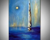 ORIGINAL SEASCAPE Oil Painting Large Impressionist Sailing Art, White SAILBOAT Blue Ocean Fine Art Painting 40x28 by BenWill