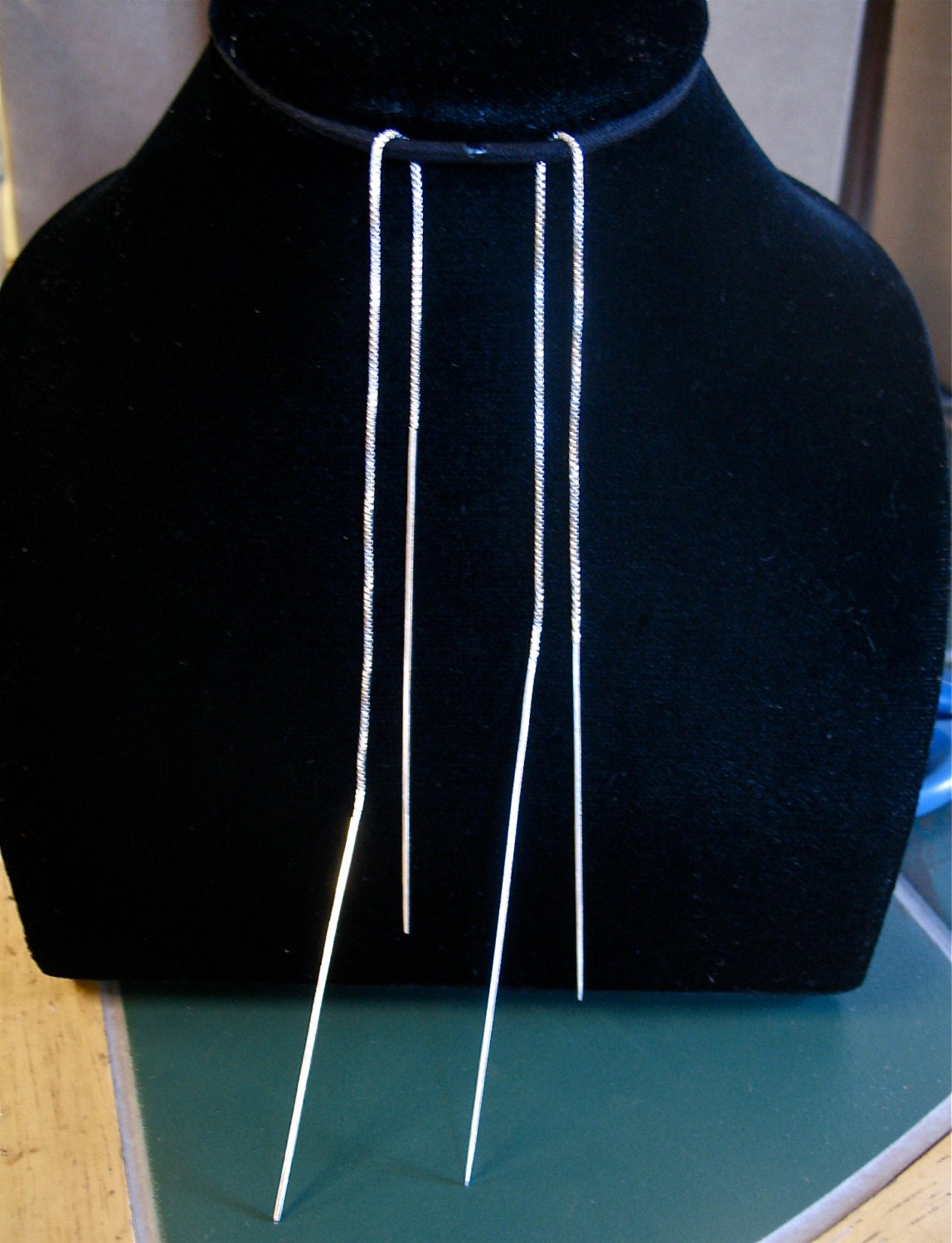 Needle Thread Sterling Silver Earrings. Handmade, 8 inches Long, 925, Ear Thread Earrings