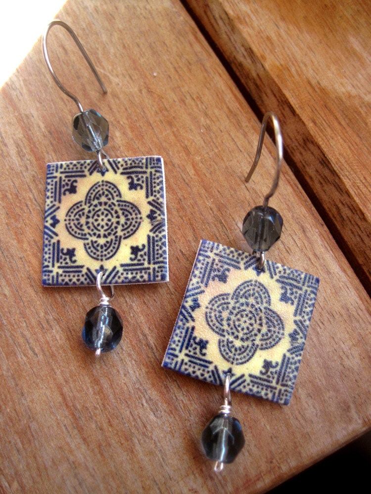 Portugal, Portuguese jewelry, Moorish design tile, Handmade, Tribal earrings, Native earrings, African, Berber, Morocco