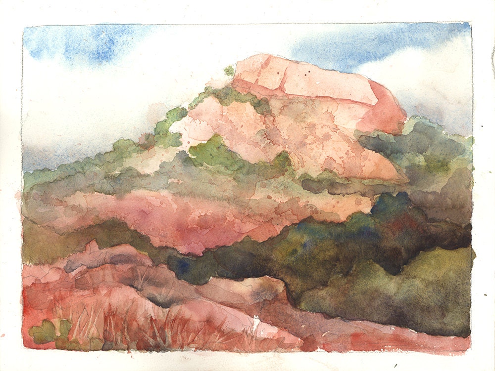 Original Watercolor Painting, Enchanted Rock, Fredricksburg Texas, Free Mat, Ready to Frame 9 x 12