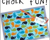 Chalk Mat / Chalkmat: Whales - arts and crafts coloring travel placemat - chalk cloth & laminated cotton - SALE take 20% off