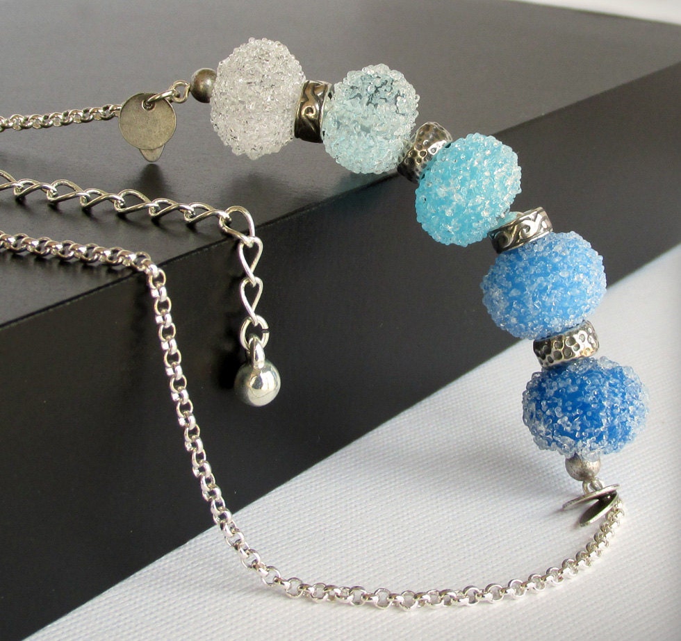 Ombre Lampwork Necklace - Blue Glass Necklace, Monochromatic Gradient Colors