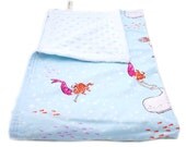 Baby Blanket Blue Whales Mermaid Play White Minky Dot Chenille Woobie