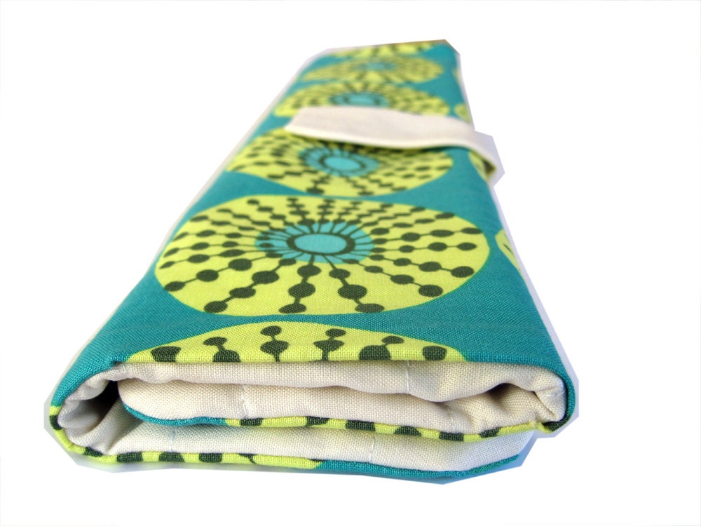straight knitting needle organizer - teal yellow straight