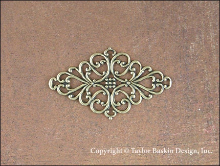 Filigree Pin or Barrette Component in Antiqued Polished Brass (item 2507 AG) - 6 pieces