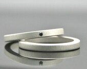 Black Diamond Ring Set - Sterling Silver - Matte Finish - Alternative Engagement Rings - Simple Wedding Bands - Eco Friendly