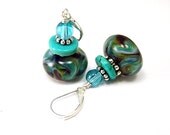 Turquoise lampwork earrings, beaded earrings, Oceans 11, TPMB