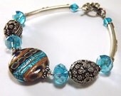 Lampwork bracelet, sterling silver, crystal and lampwork beaded bracelet, Monaco