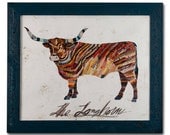 Textured Steer Collage, The Longhorn Collection, Made to Order Vintage Paper Collage, Texas Themed Home Decor