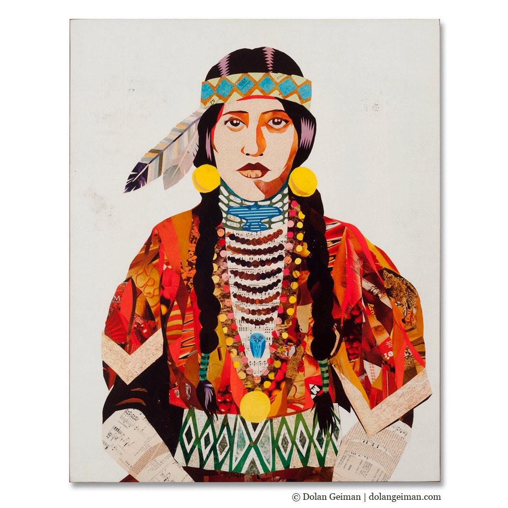 Native American Female Portrait, American Heritage Collection: Sister BOX PRINT reproduction on wood