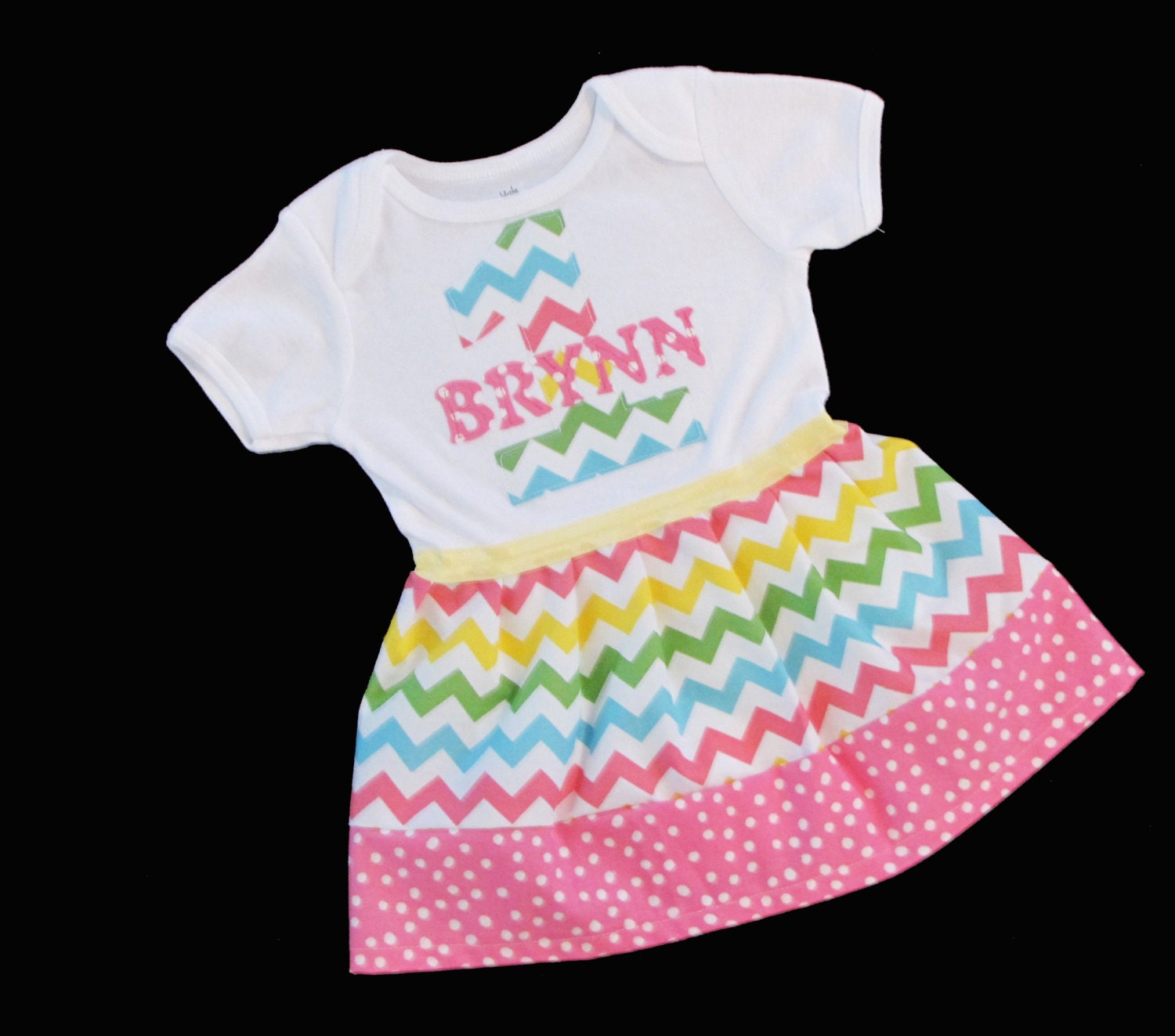 Boutique BIRTHDAY... multi pastels CHEVRON Onesie DRESS... personalized with your childs name