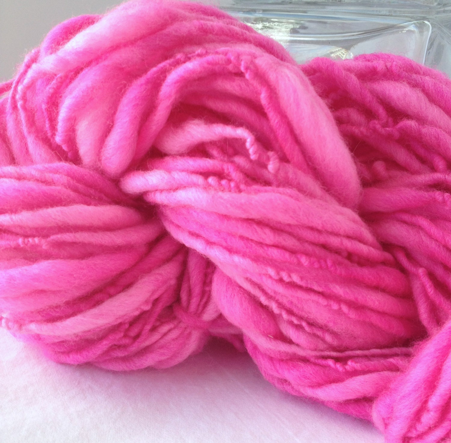 Handspun Yarn Thick and Thin - HOT PINK