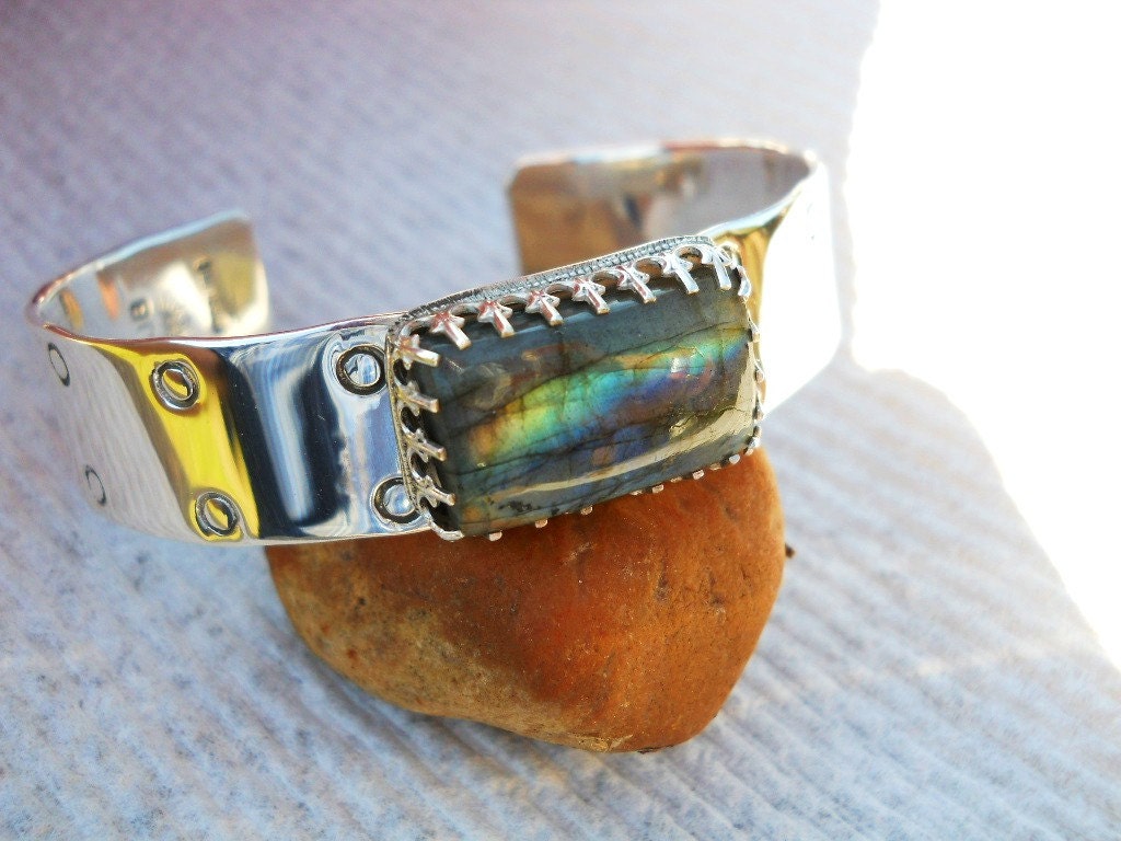 Labradorite & Sterling Silver Cuff Bracelet Choctaw Native American Indian made