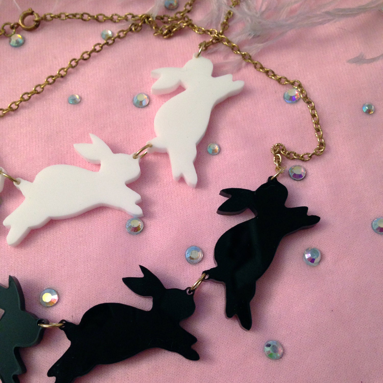 Opaque Acrylic Bouncing Bunnies Necklace
