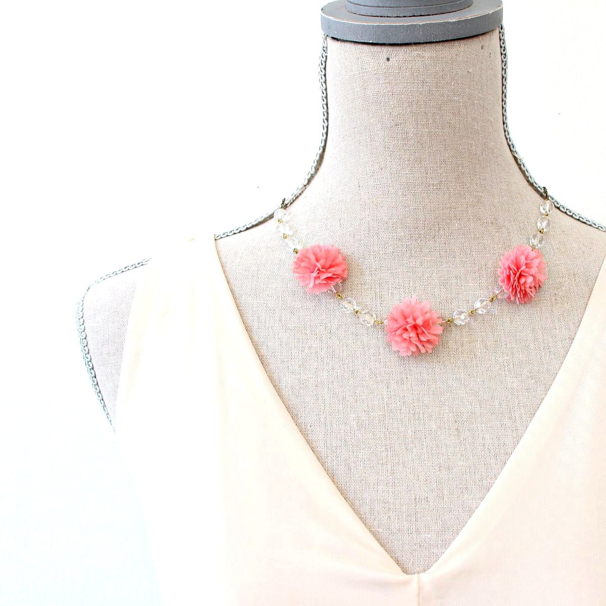 Pom Pom and Crystal Bib Necklace