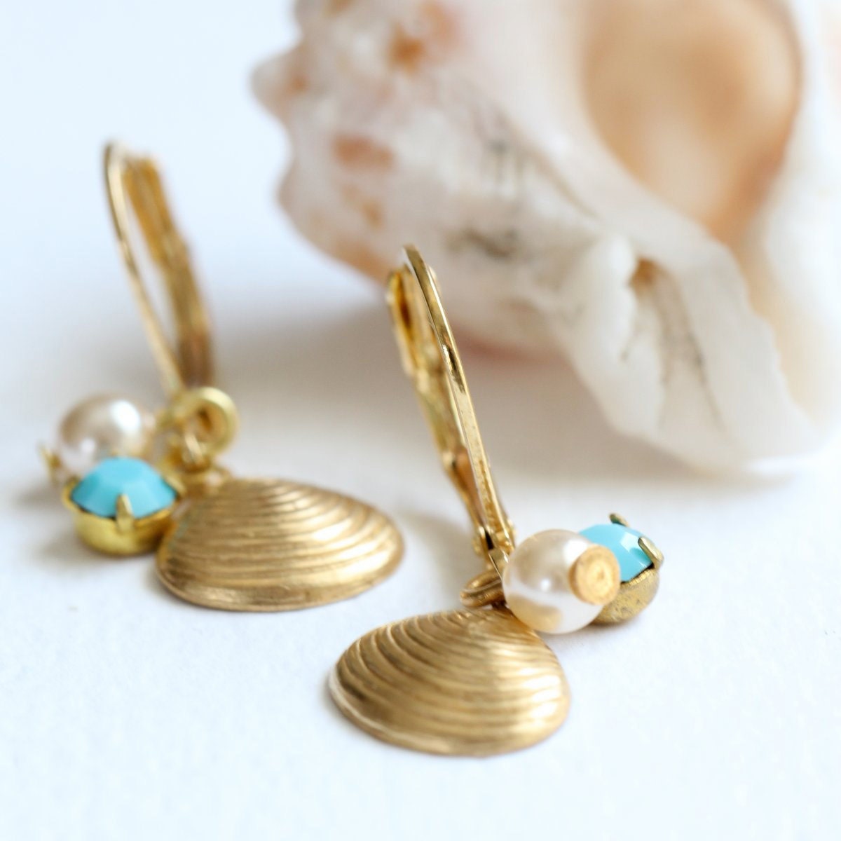 Little Golden Seashell Dangle Earrings