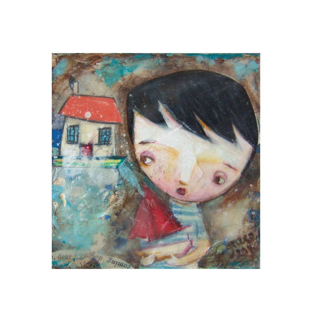 Original painting,His Home At Sea, mixed media art