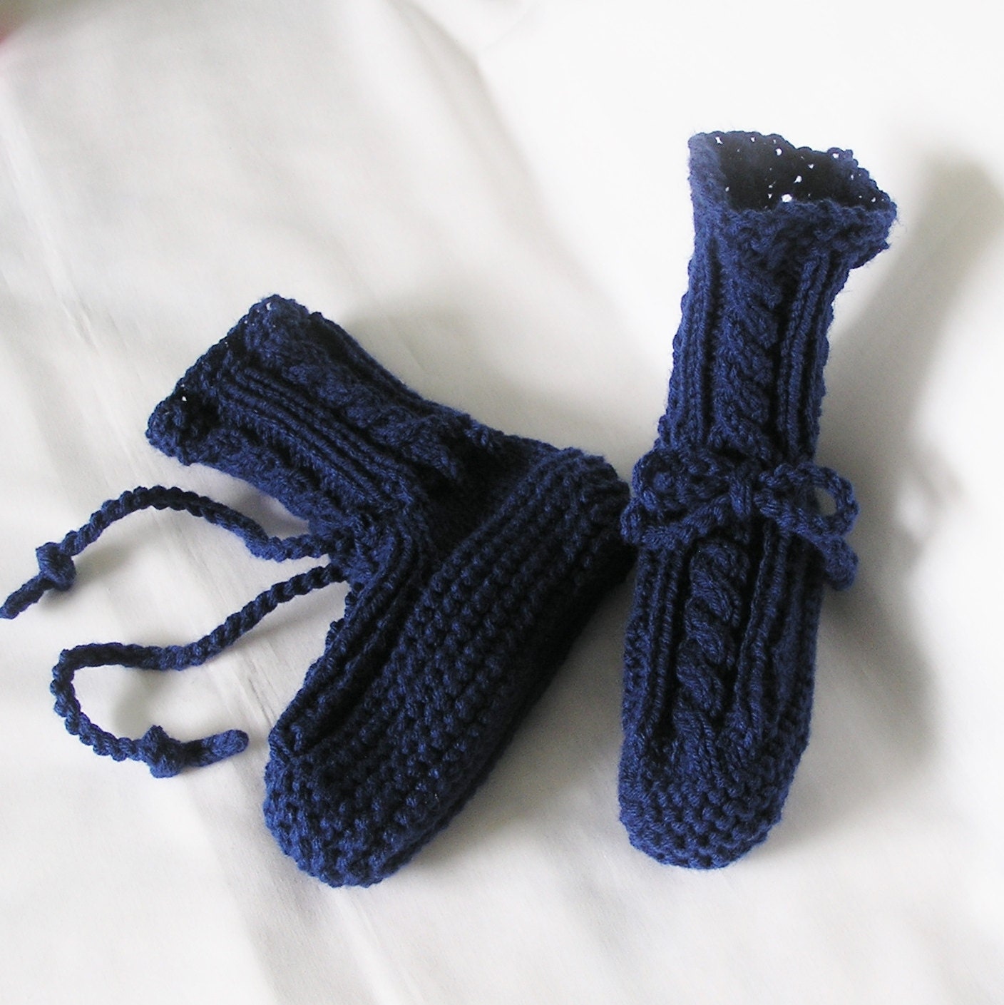 SlipperSocks, Navy Blue Knitted, Cabled, Smaller Women Boy Girl Youth