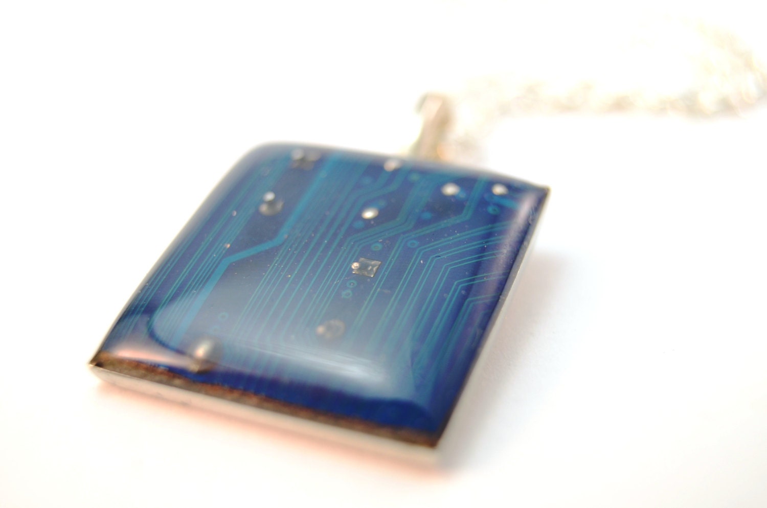 Computer Circuit Board Recycled Necklace in Blue Geeky Gift