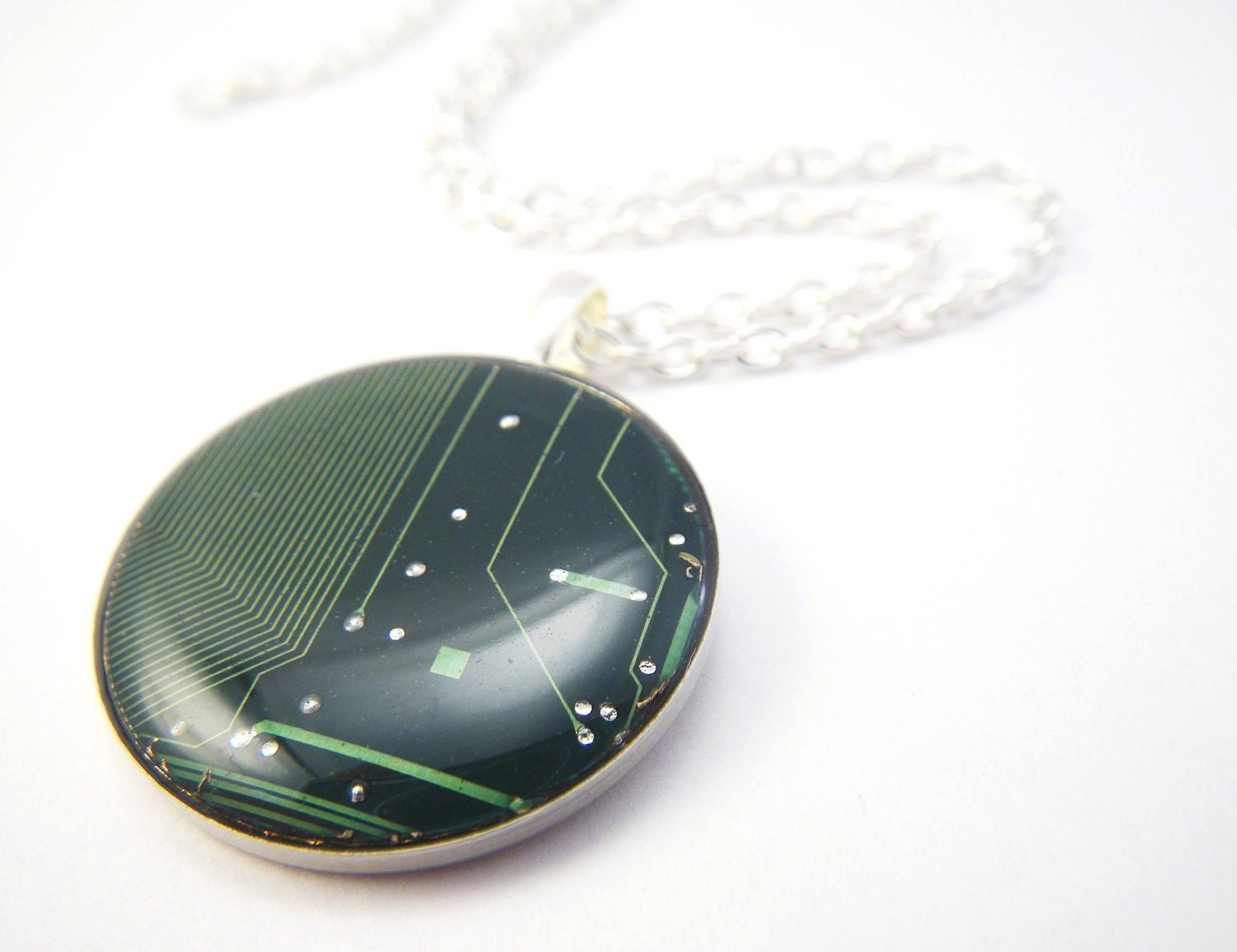 Computer Circuit Board Necklace Dark Green Recycled