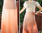 Petal PINK 1930's 40's Vintage Long Pink Rayon Taffeta Slip Skirt with Ruffles by Celanese size Small Medium