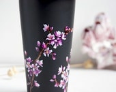 Hand Painted Black Ceramic Eco-Friendly Travel Mug - Cherry Blossoms - Limited Edition - made to order