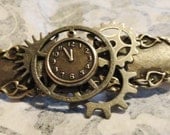 Steampunk Brooch Hat Pin Lapel Pin Shawl Pin Silver Pewter Watch Gears