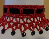 Red  Lace Victorian Steampunk  Vampire Crochet Choker Beaded Necklace Pagan Wiccan Valentine