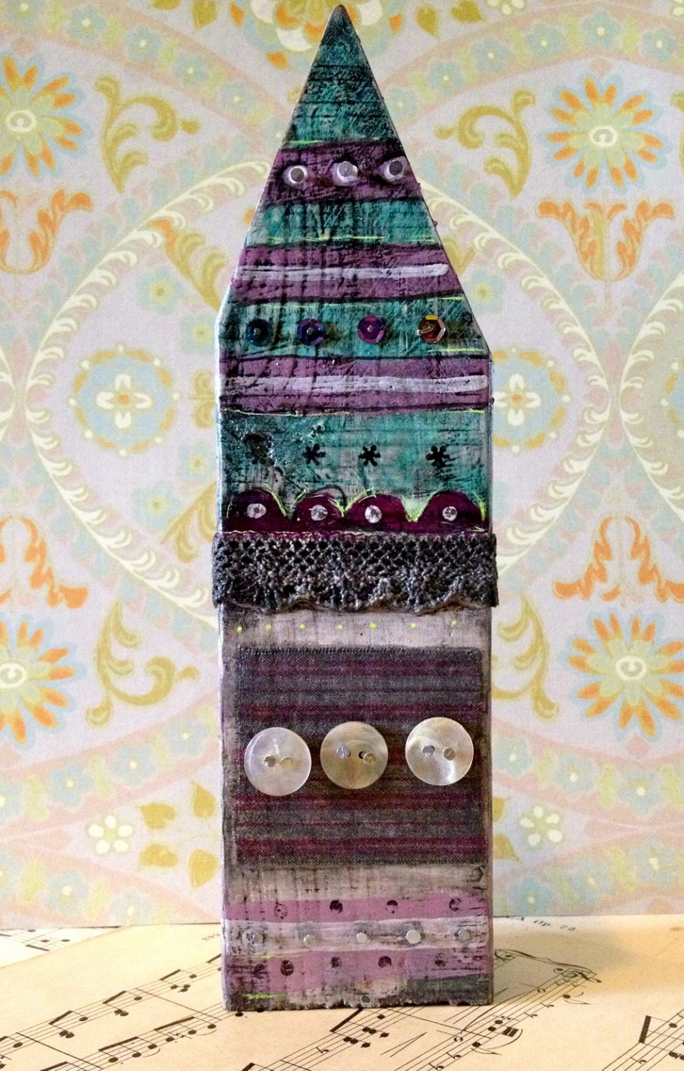 House Totem - Mother of Pearl and Vintage Fabric