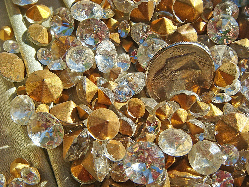 Lot LARGE ROUND Rhinestones Crystal Clear Glass Cocktail Mix Vintage  Lot of (95) .5 ounce of Four Sizes jc clrmixrd  MORE AVAlLABLE