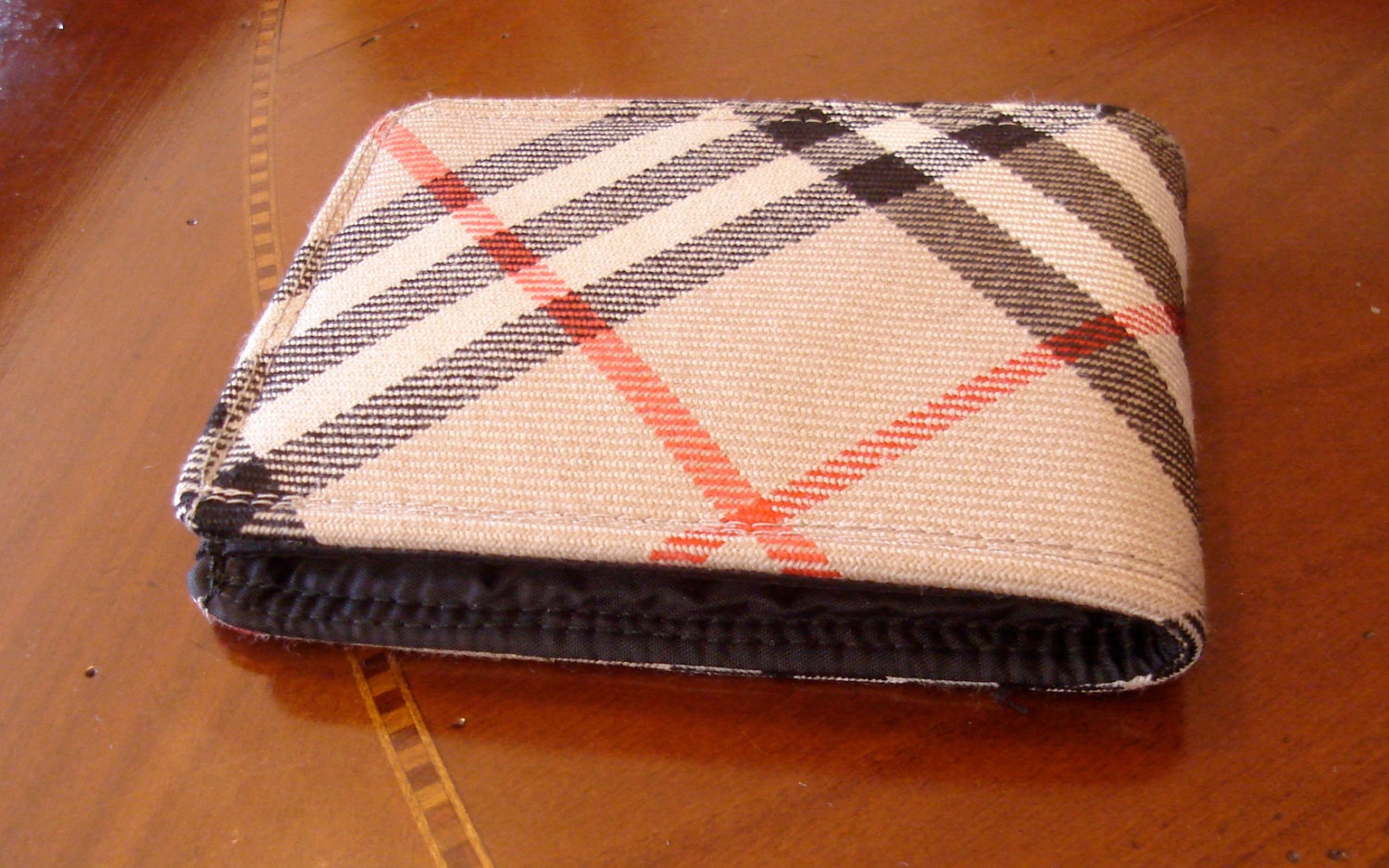 Mens Tartan plaid wallet -10 pocket wallet - diagonal stripes billfold - merino wool billfold