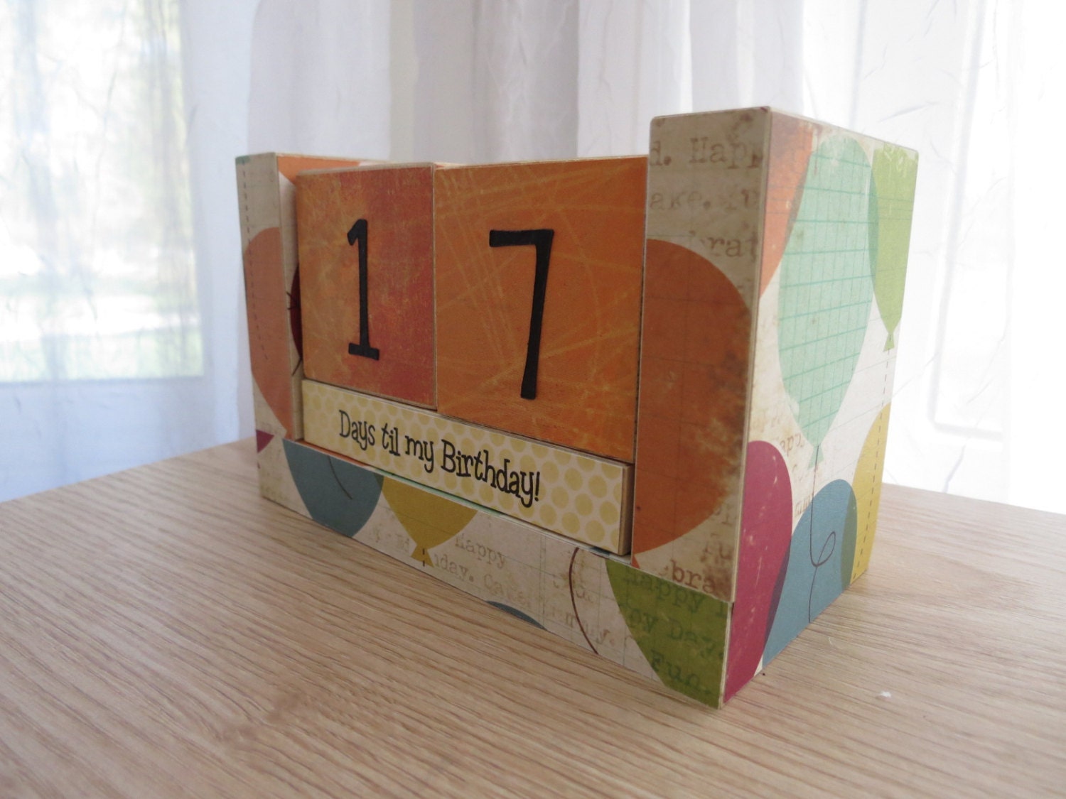Birthday Countdown Wooden Block Calendar - Bday Balloons