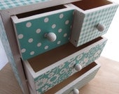 4 Drawer Large Trinket Treasure Box - Monochromatic Teal Patterns