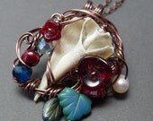 Romantic Shell Necklace in Red and Sea Green, Love Letter to a Mermaid