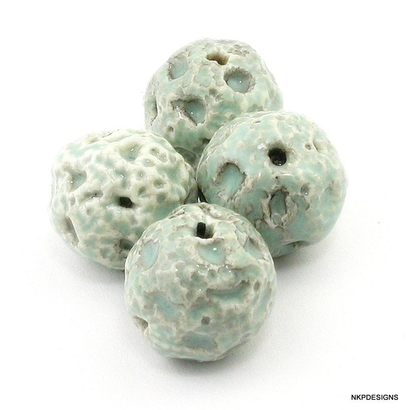 Celadon Cream Sprig Porcelain Ceramic Beads